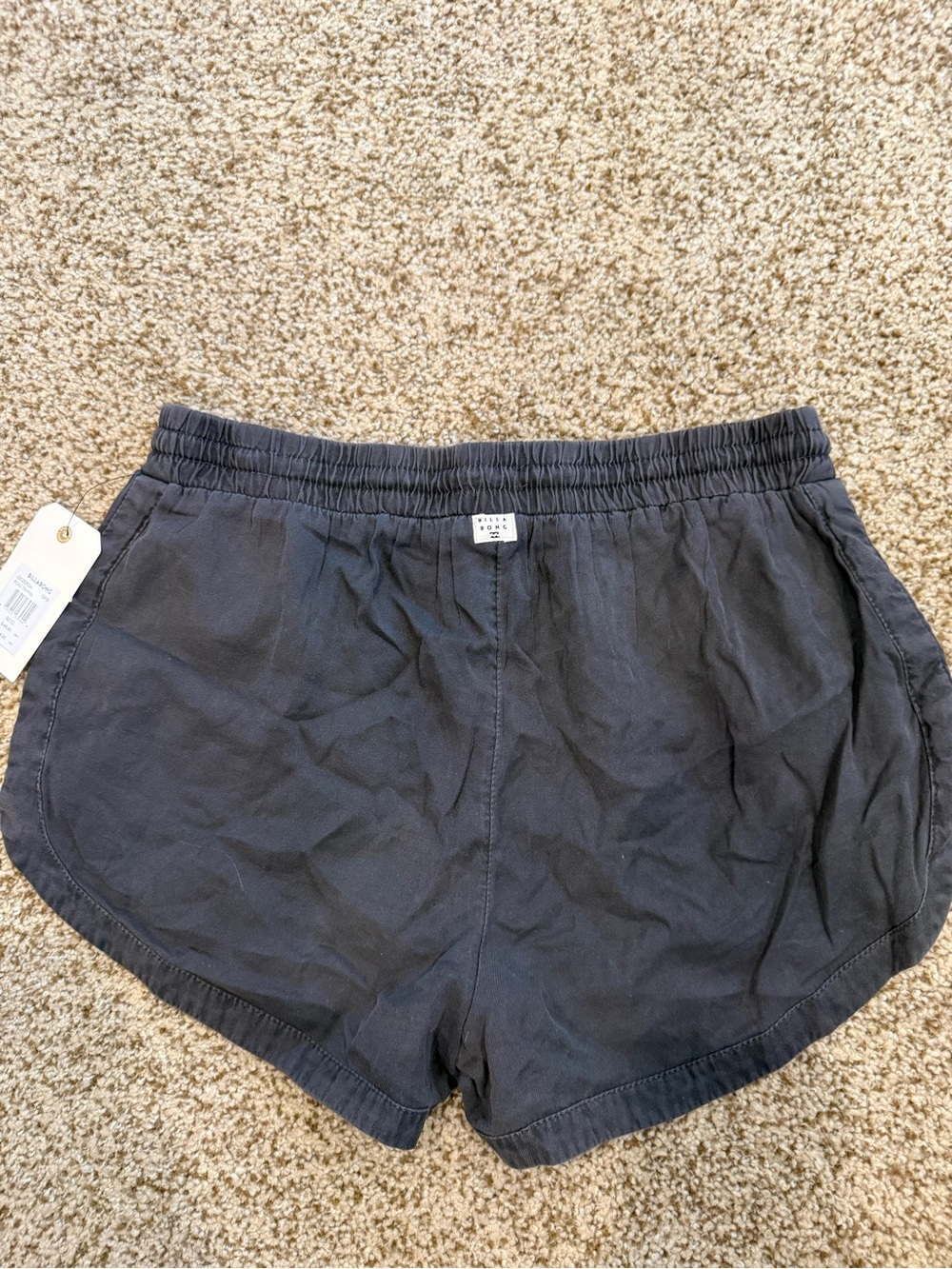 Billabong Women's Black Athletic Drawstring Shorts with White Tie - Picture 6 of 9